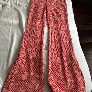 Zara Red and Cream Floral Wide-Leg Pants